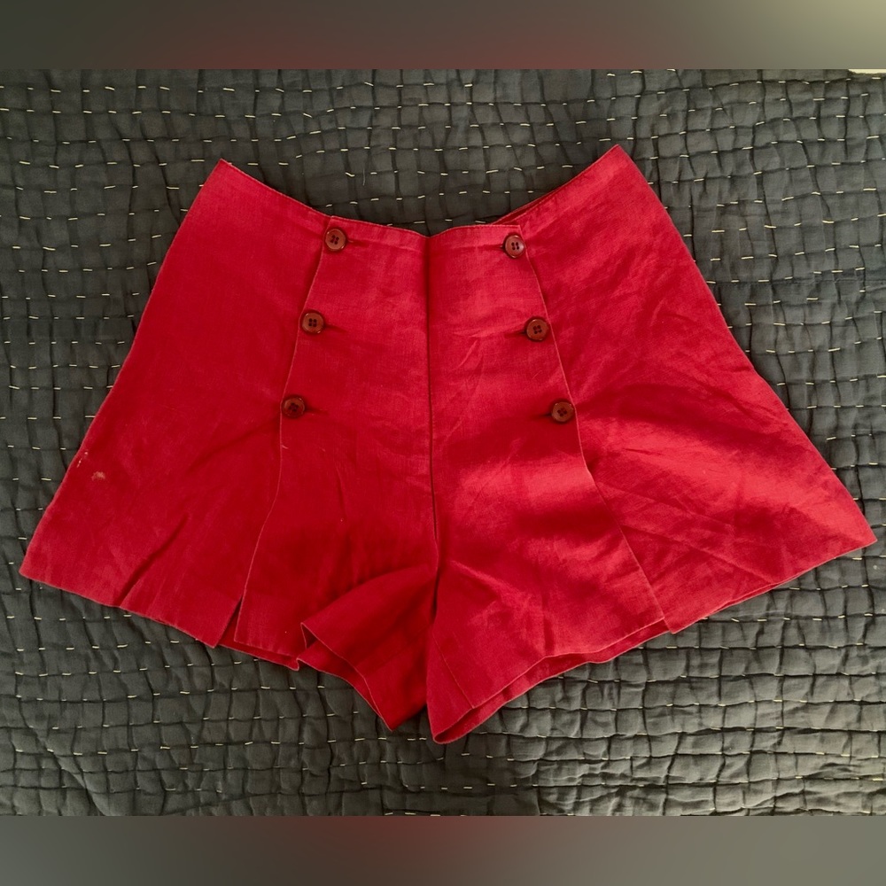 Vintage Agnès b. Burgundy Red Linen Shorts